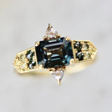 1.97ct Emerald Cut Teal Spinel & Diamond Ring in 18K Yellow Gold