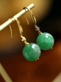 5A+ Jade Sphere Cut & Diamond Franch Wire Earrings in 18K Yellow Gold