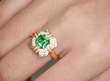 Tsavorite Asscher Cut & Diamond Ring in 18K Yellow Gold
