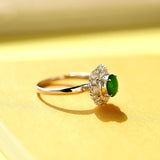 Art Deco Green Jade and Full Diamond Pave Ring in 18K White Gold