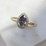 Halo Salt & Pepper Pear Cut 18K Yellow Gold Engagement Ring