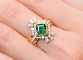 Emerald Square Cut 18K Ring, 18K Yellow Gold Emerald Ring, Ballerina Stackable Ring, Wedding Ring