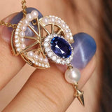 1.62ct Blue Sapphire Diamond Necklace in 18K Yellow Gold