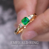 Art Deco Design Emerald 18K Yellow Gold Ring