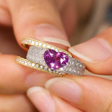 Engraved Purple Spinel Heart Ring - 18K Two Tone Gold