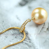 12mm Golden South Sea Pearl Necklace with Diamond in 18K Gold