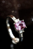 1.03ct Pinkish Spinel & Diamond Baguette Ring - 18K White Gold