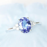 1.5ct Oval Blue Tanzanite & Diamonds Wedding Ring - 18K White Gold