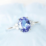 1.5ct Oval Blue Tanzanite & Diamonds Wedding Ring - 18K White Gold