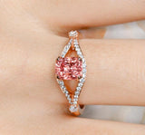 Padparadscha Color Spinel Diamonds Ring in 18K Rose Gold