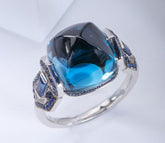 London Blue Topaz Cocktail Ring in 18K Black Gold