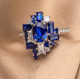 Art Deco Royal Blue Sapphire Ring in Platinum 950
