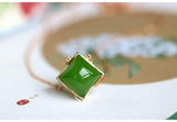 5A+ Jade Square Shape Cabochon Necklace in 18K Yellow Gold