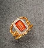 3.8ct Fanta Garnet Diamond Halo Stackable Ring - 18K Yellow Gold