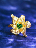 Flower Design Tsavorite & Diamond Ring in 18K Yellow Gold