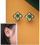Emerald Sugarloaf and Diamond Earrings in 18K White Gold