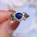 Trillion Blue Sapphire 18K Gold Vintage Ring with Diamonds
