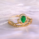 Cabochon Emerald & Diamond Crown Ring in 18K Yellow Gold