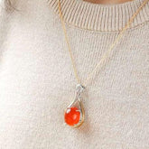 Southern Red Agate Diamond Necklace - 18K Yellow Gold