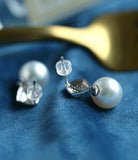 10mm Australia White Pearl 18K Gold Earring with Diamonds