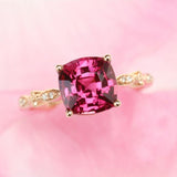 Pink Peach Spinel Cushion Cut Ring in 18K Yellow Gold