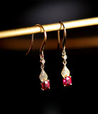 Red Spinel Cushion Hook Earrings - 18K Yellow Gold