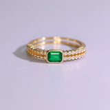 Emerald & Diamond Stackable Ring in 18K Yellow Gold