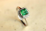Emerald & Halo Diamonds 18K White Gold Ring