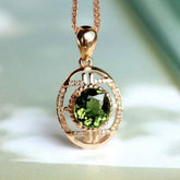 2.35ct Green Tourmaline Diamond Pendant - 18K Yellow Gold