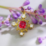 Peach Red Spinel Cushion 18K Gold Pendant with Diamonds