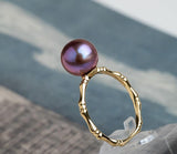 Edison Purple Pearl Bamboo Ring in 18K Yellow Gold
