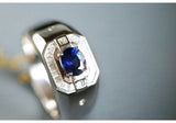 Blue Sapphire & Diamond Signet 18K Gold Ring - Classic Men’s Edition