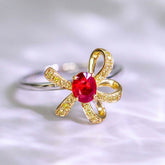 Bowknot Design Ruby 18K Gold Ring with Yellow Diamonds