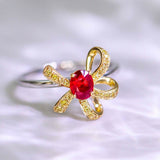Bowknot Design Ruby 18K Gold Ring with Yellow Diamonds