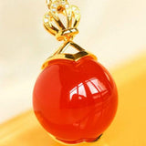 Stunning Southern Red Agate Cabochon Necklace - 18K Yellow Gold