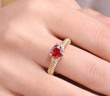 Myanmar Red Spinel 18K Gold Ring with Arrowhead Engraved Design