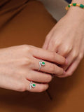 Emerald Teardrop Chevron Stackable Ring in Platinum 950