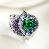 Alocasia Design Emerald & Sapphire Statement Ring in 18K Gold