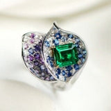 Alocasia Design Emerald & Sapphire Statement Ring in 18K Gold