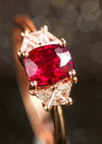 Pink Red Spinel Cushion & Diamond 18K Gold Ring