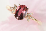 Red Tourmaline Ring with Diamond in 18K Yellow Gold