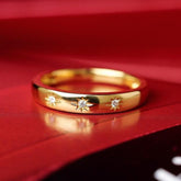 Star White Diamond 18K Yellow Gold Band Ring