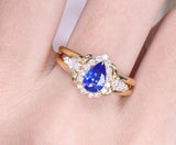 Cornflower Blue Sapphire Teardrop 18K Gold Ring with Diamonds