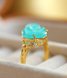 5A Amazonyte Rose Shape & Diamond 18K Yellow Gold Ring