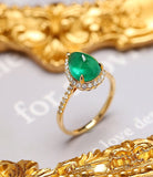 Cabochon Emerald & Halo Diamond Ring in 18K Yellow Gold