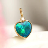 Blue Opal Heart-Shaped Pendant in 18K Yellow Gol