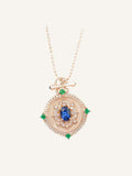 Royal Blue Sapphire Emerald 18K Gold Coin Necklace