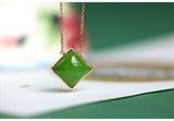 5A+ Jade Square Shape Cabochon Necklace in 18K Yellow Gold
