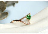 Tsavorite Trillion Cut & Diamond Chevron Ring - 18K Yellow Gold