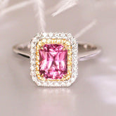 1.7ct Pink Spinel Cushion Ring with Diamonds in 18K Two Tone Gold